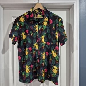 Retro Rifle Shirt Mens 2XL Black Floral Hawaiian Tropics Performance Stretch